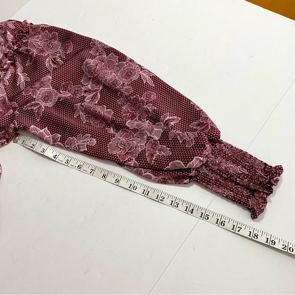 ELOQUII Elements Wine Floral Satin Dress Plus Size 14/16 Ruffle Yoke Long Sleeve - Picture 14 of 15